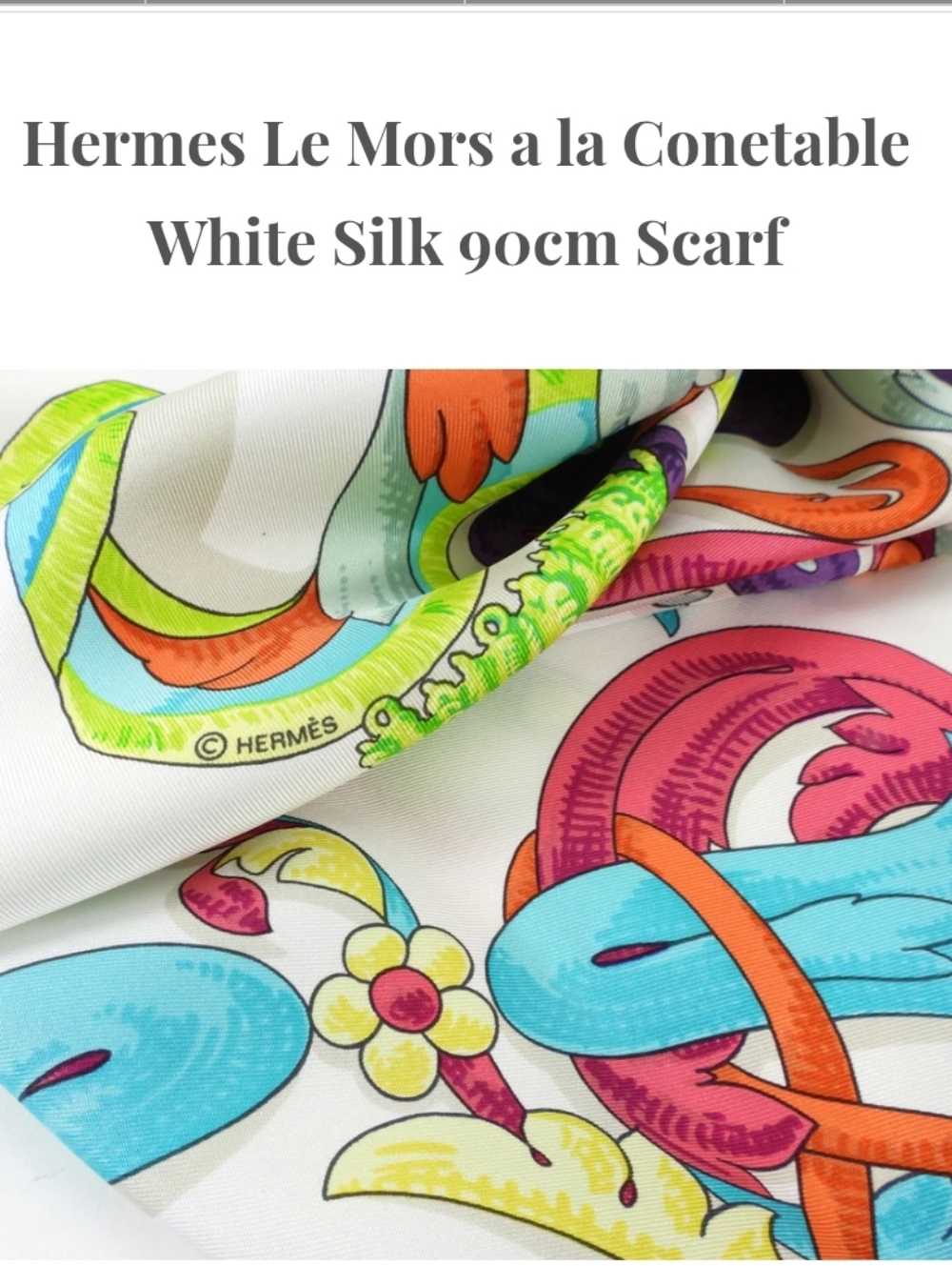 Authentic vintage 1970 Hermès  le Mors a la Conetable. Silk 90x90cm scarf.